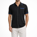 Finlay | Men Short Sleeve Camp Collar Button Front Openwork Knit Shirt with Contrast Trim