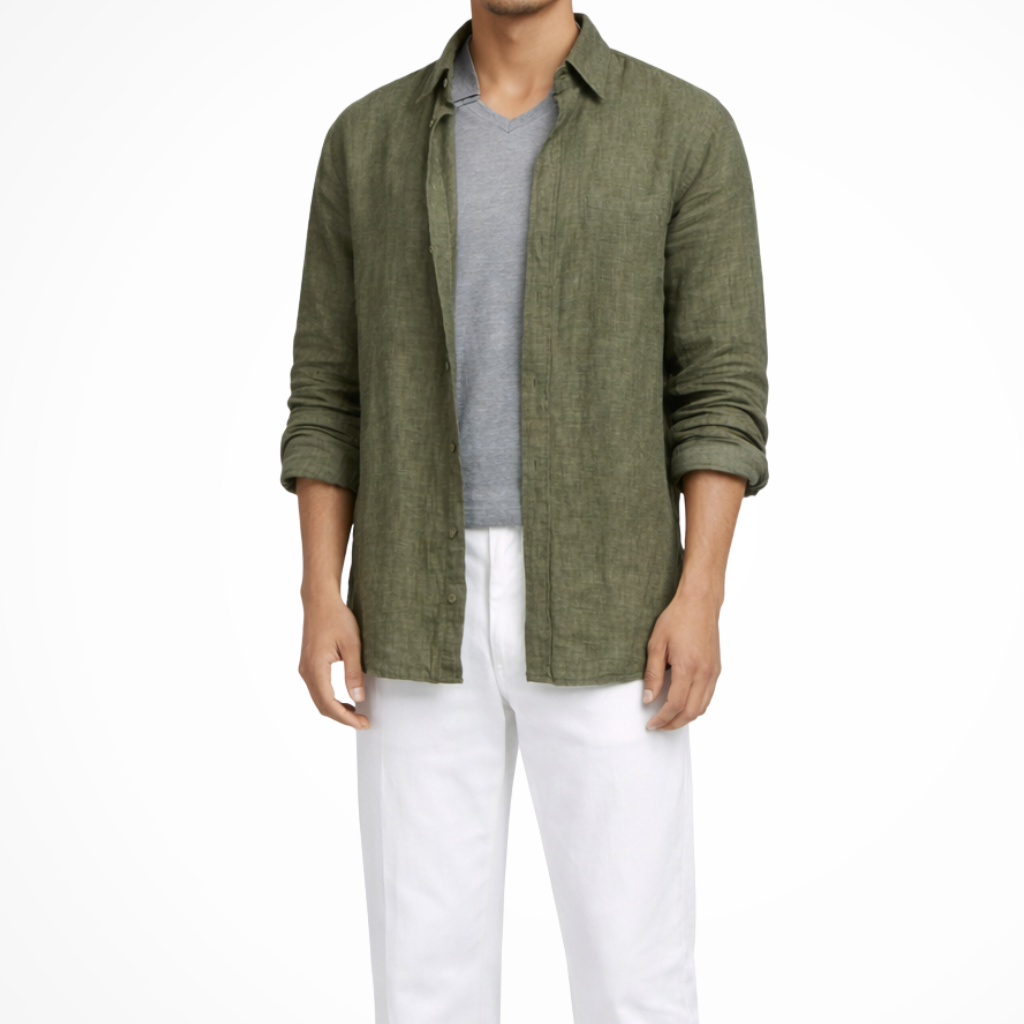 Roman | Men Relaxed Fit Long Sleeve Linen Button Down Shirt