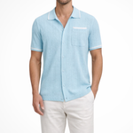Finlay | Men Short Sleeve Camp Collar Button Front Openwork Knit Shirt with Contrast Trim