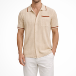 Finlay | Men Short Sleeve Camp Collar Button Front Openwork Knit Shirt with Contrast Trim