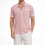 Finlay | Men Short Sleeve Camp Collar Button Front Openwork Knit Shirt with Contrast Trim