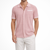 Finlay | Men Short Sleeve Camp Collar Button Front Openwork Knit Shirt with Contrast Trim