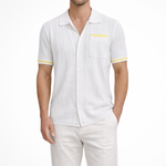 Finlay | Men Short Sleeve Camp Collar Button Front Openwork Knit Shirt with Contrast Trim