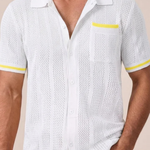 Finlay | Men Short Sleeve Camp Collar Button Front Openwork Knit Shirt with Contrast Trim