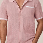 Finlay | Men Short Sleeve Camp Collar Button Front Openwork Knit Shirt with Contrast Trim