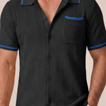 Finlay | Men Short Sleeve Camp Collar Button Front Openwork Knit Shirt with Contrast Trim
