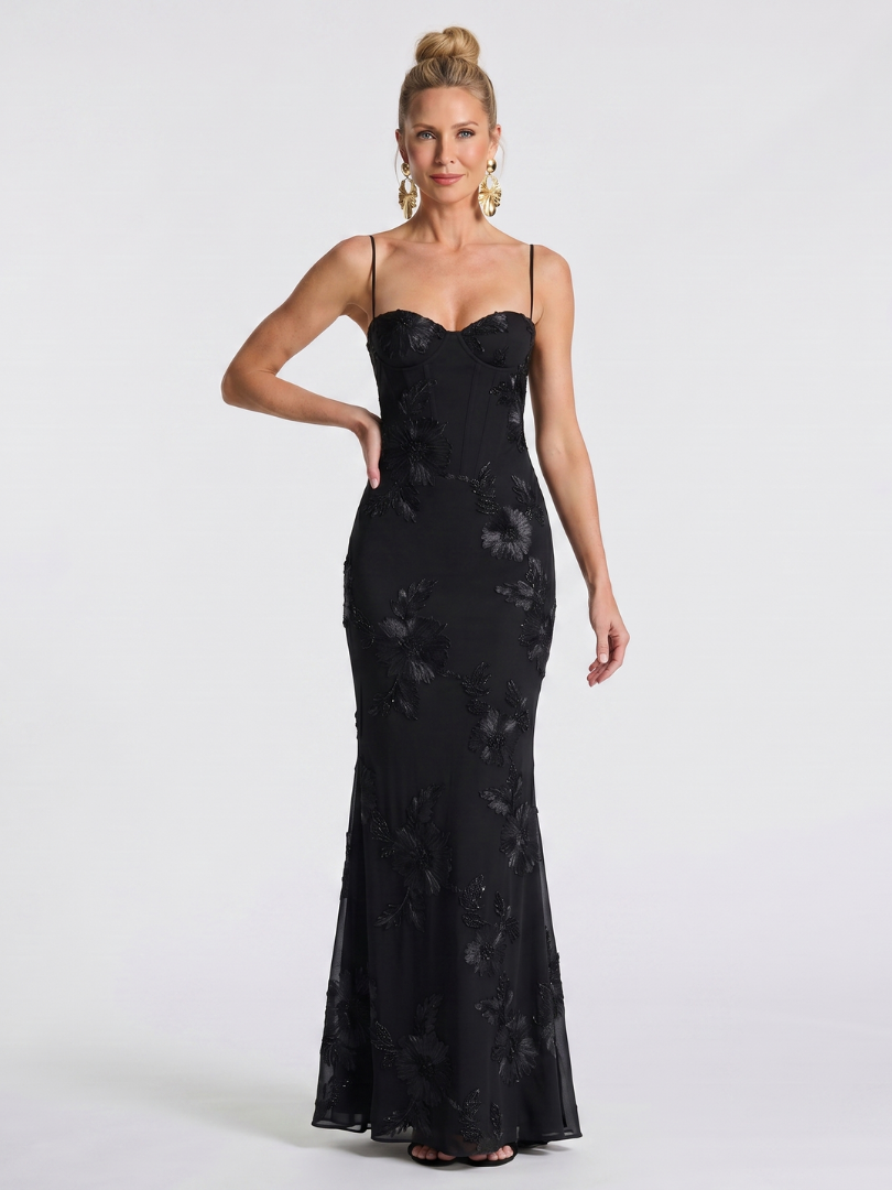 Casmae | Embroidered Strap Fitted Maxi Dress