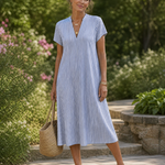 Vesine | Floral Collared Short Sleeve Midi Dress