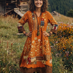 Fiodra | Embroidered Panel Long Sleeve Midi Dress