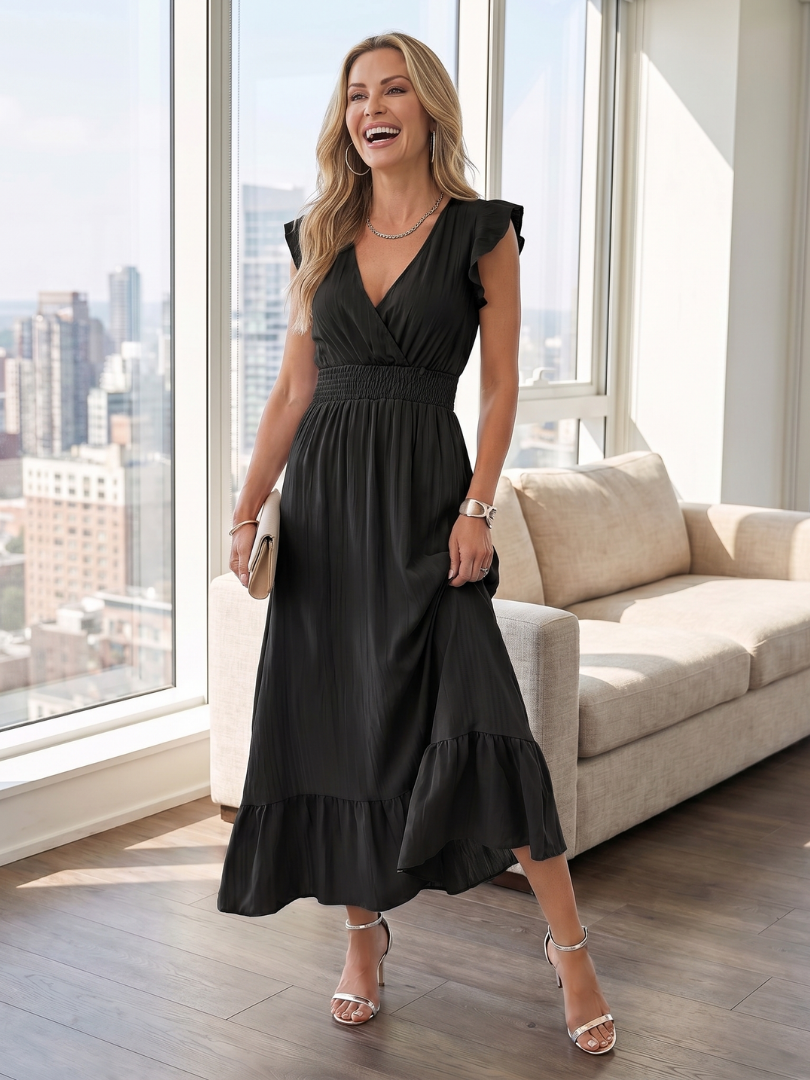 Fleurlia | Ruffle Sleeve Smocked Waist Midi Dress