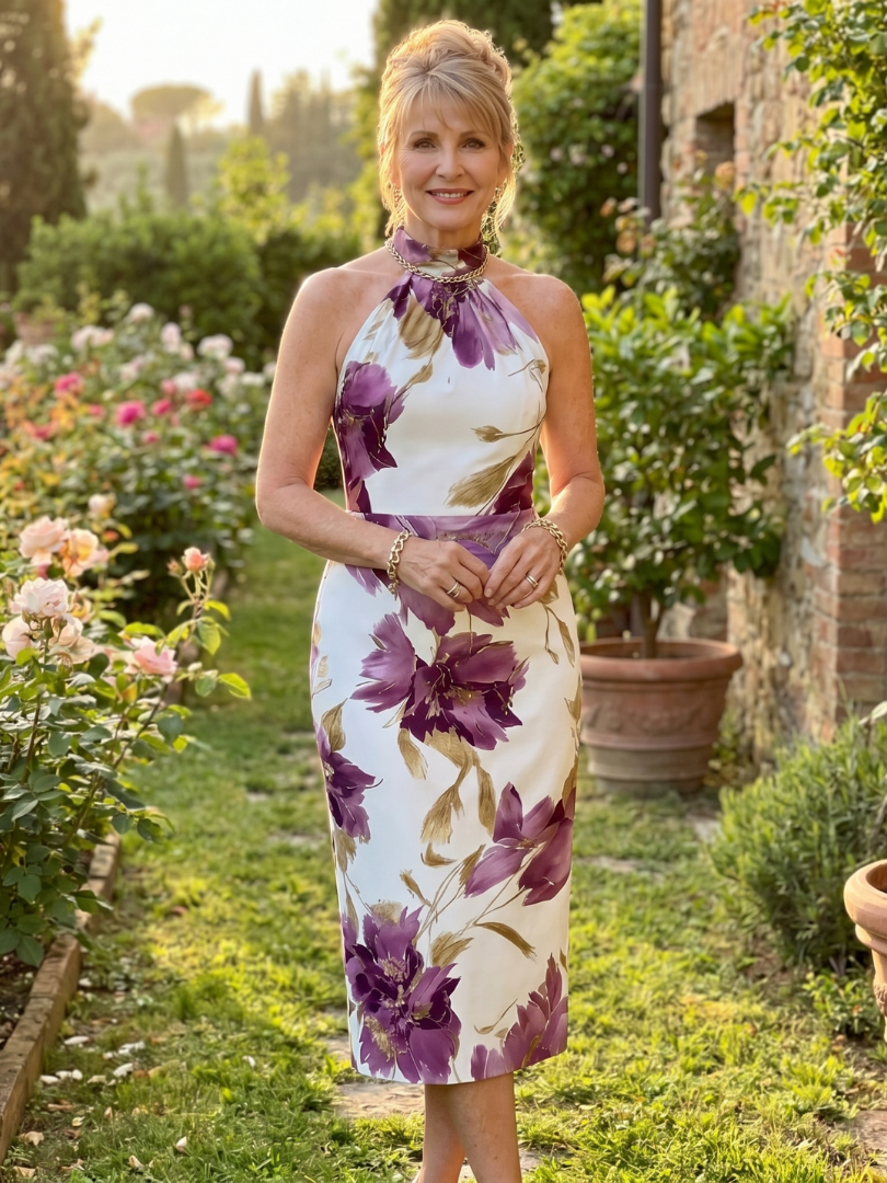 Mirlette | Halter Neck Floral Print Midi Dress