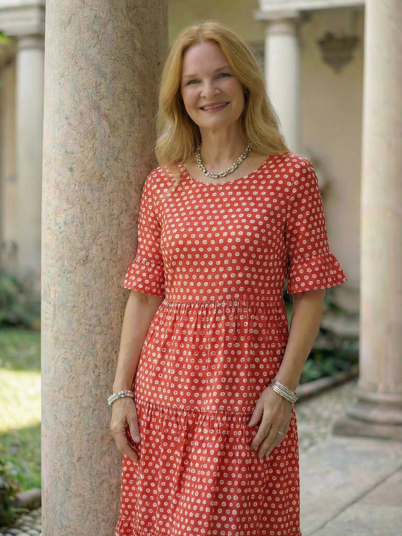 Thalwynne | Polka Dot Tiered Midi Dress Short Sleeve