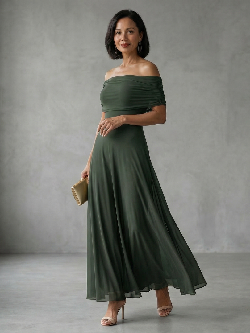Vidabeth | Off Shoulder Draped Midi Dress