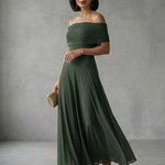 Vidabeth | Off Shoulder Draped Midi Dress