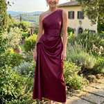 Celna | One Shoulder Draped Satin Midi Dress