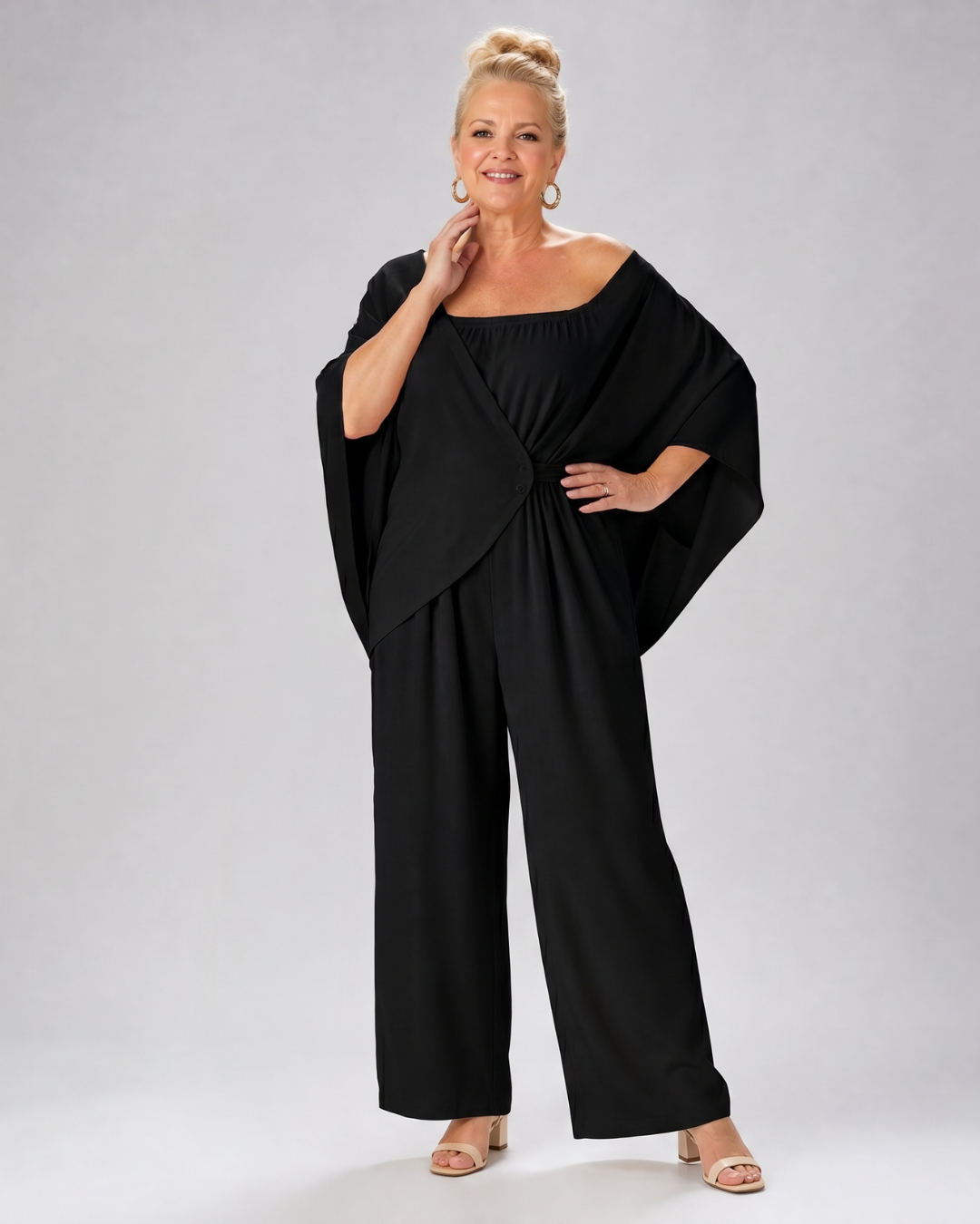 Nevsia | Draped Off Shoulder Top And Wide Leg Pants Set