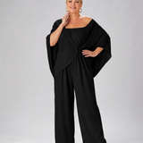 Nevsia | Draped Off Shoulder Top And Wide Leg Pants Set