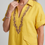 Kalthea | Short Sleeve V Neck  Embroidered Detail Midi Dress