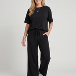 Wilnia | Short Sleeve Drawstring Waist And Straight Leg Pants Set