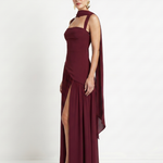 Fleurbelle | Cutout Neck Pleated Slit Maxi Dress