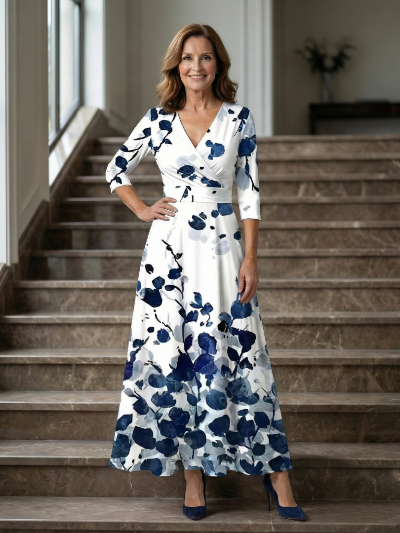 Liasette | Cross Wrap Neck Midi Dress