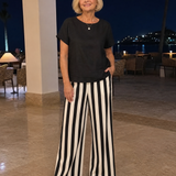 Magdara | Linen Blend Top And Striped Wide Leg Pants Set