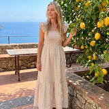 Sabdra | Sleeveless Square Neck Gingham Pattern Midi Dress