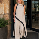 Tovarina | Contrast Trim Sleeveless Layered Top And Wide Leg Pants Set