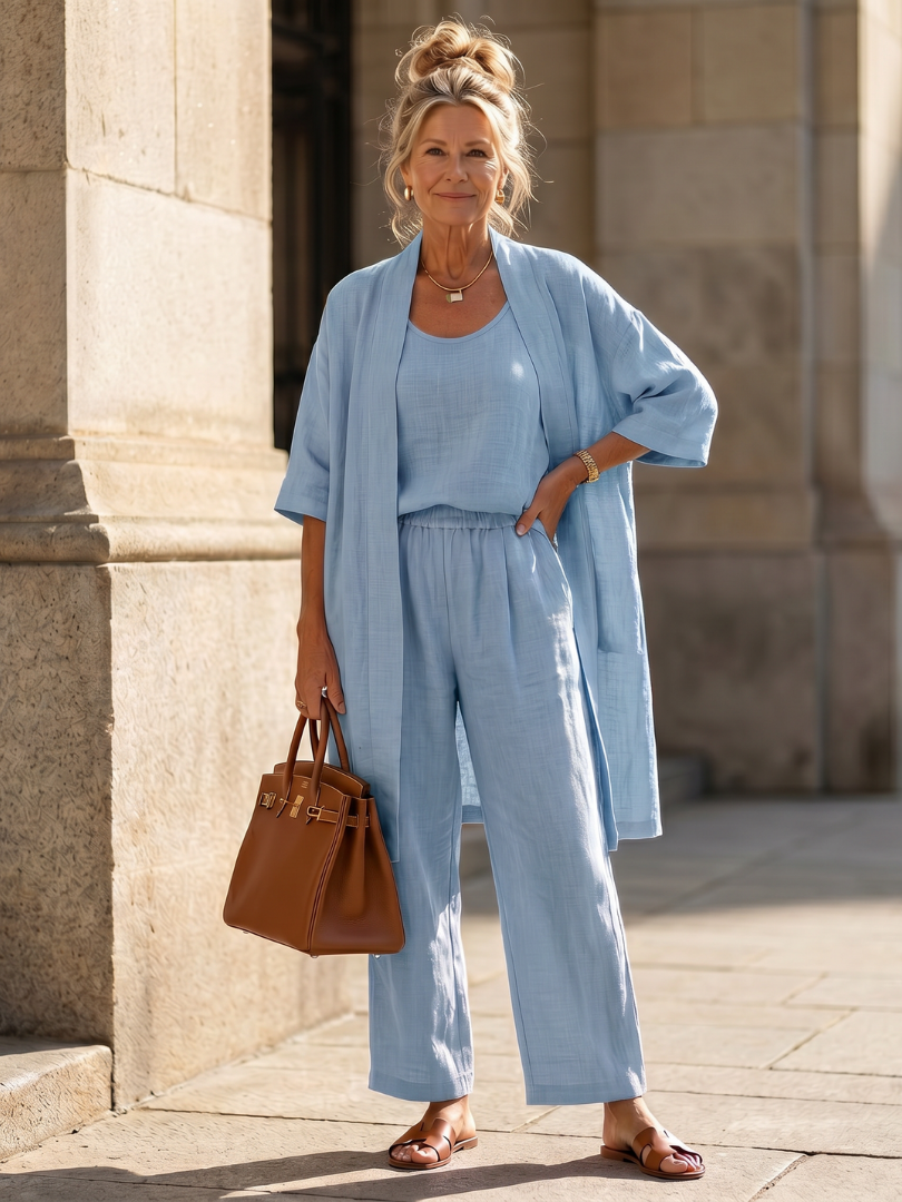 Theassa | Three Piece Relaxed Top Pant Set