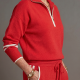 Della | Zip Neck Long Sleeve Side Stripe Leg Pants Set