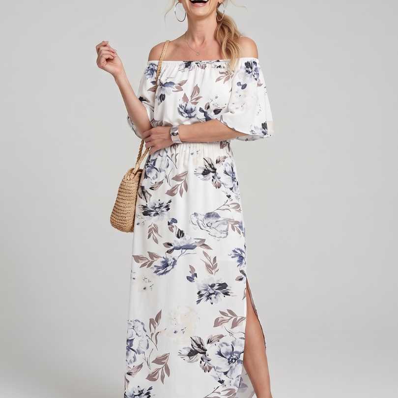 Orlalia | Off Shoulder Soft Floral Print Midi Dress