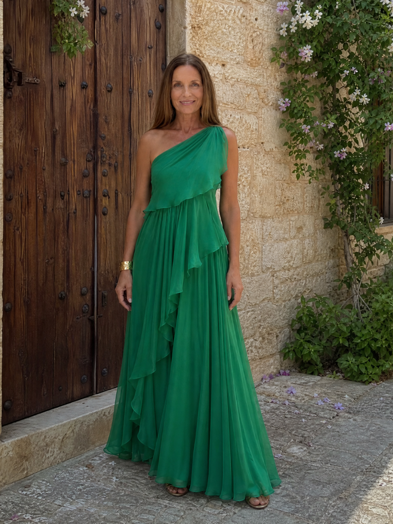 Vidalette | One Shoulder Ruffle Maxi Dress