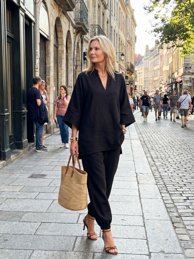 Perrina | V Neck Tunic Gathered Trouser Set