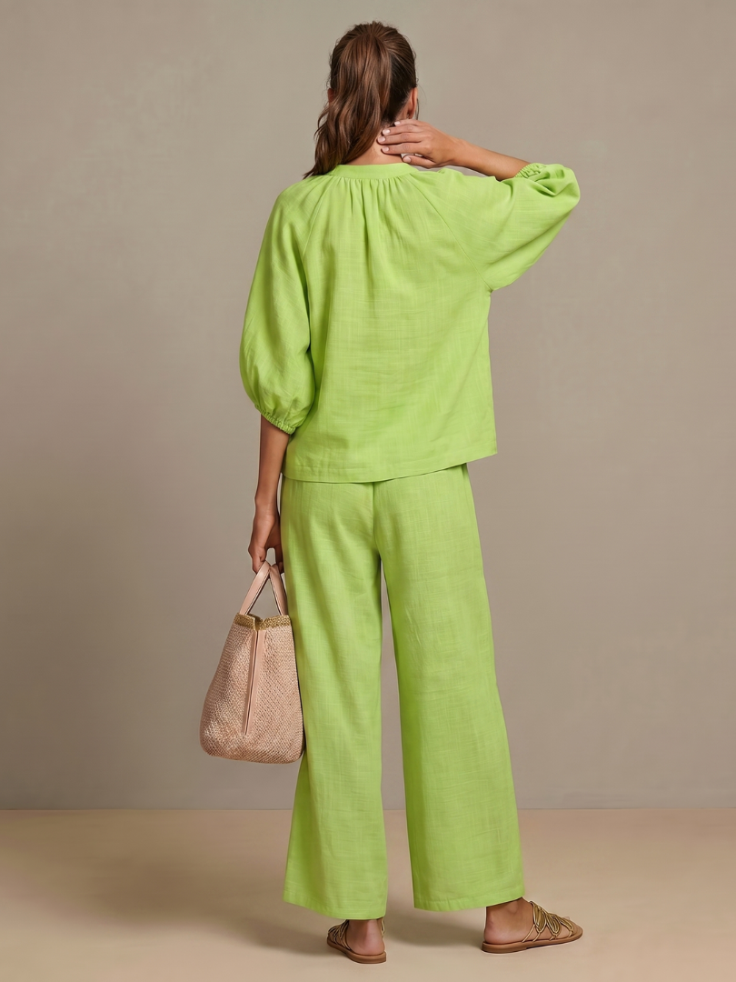 Halrin | Zip Front Blouson Top Wide Leg Set