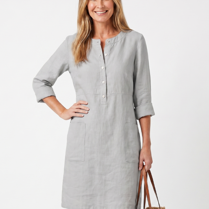 Haletta | Button Front Sleeve Knee Length Dress