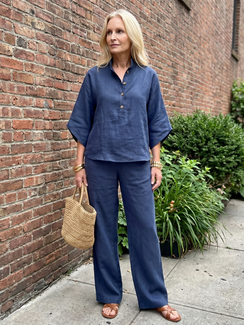 Frebeth | Button Front Relaxed Tunic Trouser Set