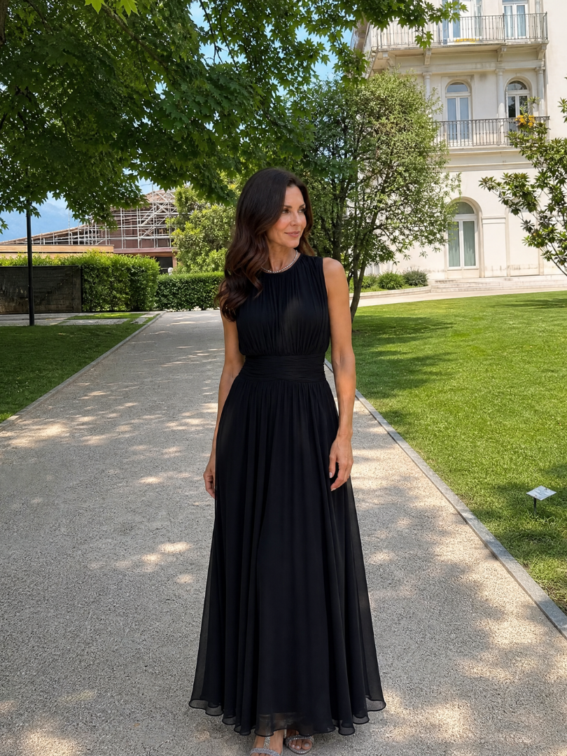 Hiladra | Sleeveless Gathered Waist Midi Dress