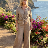 Veslora | Long Sleeve Tie Front Top And Wide Leg Pants Set