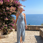 Temlette | Cross Halter Draped Side Slit Midi Dress