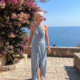 Temlette | Cross Halter Draped Side Slit Midi Dress