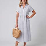 Roslora | Short Sleeve Stripe Pattern Midi Dress