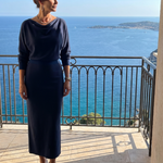 Saffwynne | Draped Neckline Fitted Skirt Midi Dress