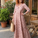 Teswen | Notch Neck Printed Long Sleeve Maxi Dress