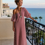 Vesrose | Striped Empire Waist Midi Dress