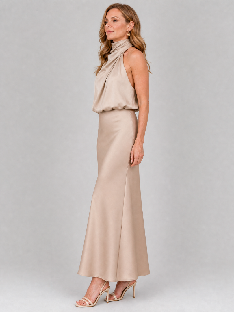 Taliana | Sleeveless Draped Neck Midi Dress