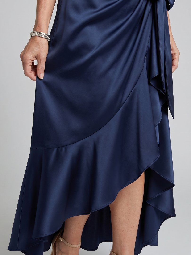 Mirwyn | Halter Neck Wrap Asymmetric Hem Midi Dress