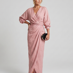 Senda | Long Sleeve Wrap Overlap Skirt Midi Dress