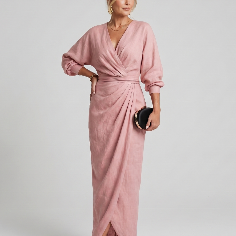 Senda | Long Sleeve Wrap Overlap Skirt Midi Dress