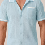 Finlay | Men Short Sleeve Camp Collar Button Front Openwork Knit Shirt with Contrast Trim