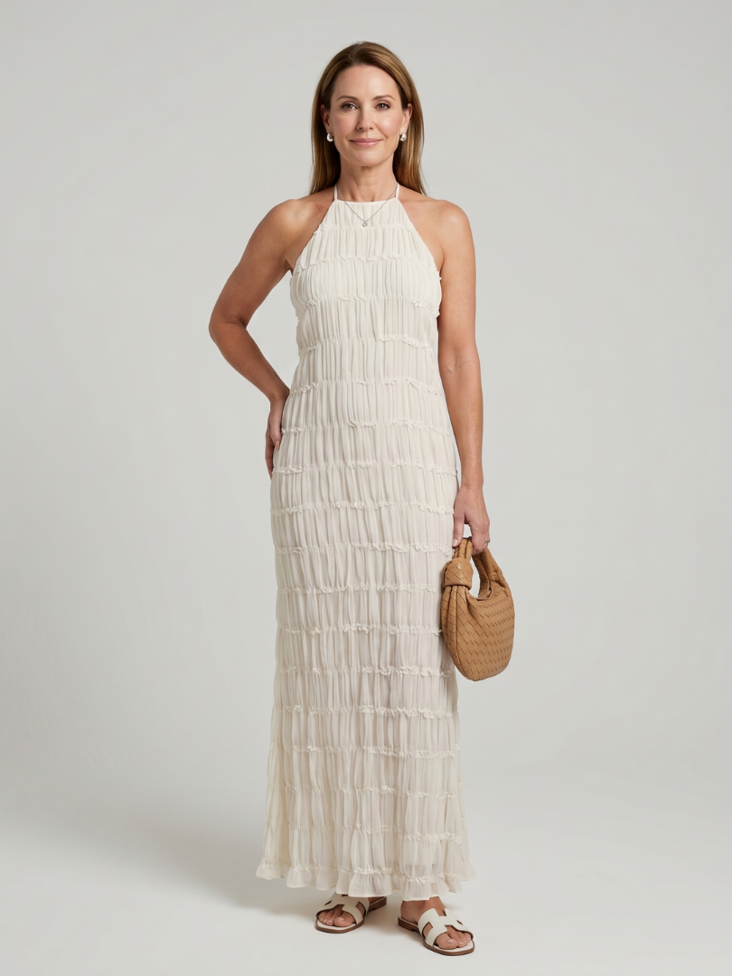 Vesette | Textured Fringe Fitted Silhouette Maxi Dress